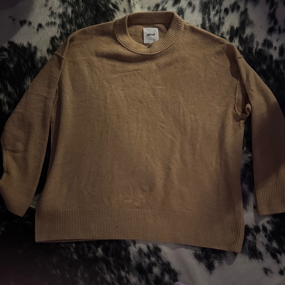 Aerie Cozy Camel Crew Neck Sweater
